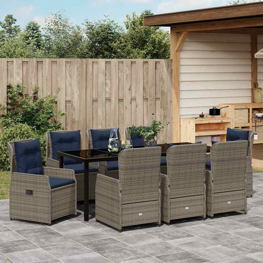 Have Spisebordssæt med pude 9 pcs Grå Poly rattan