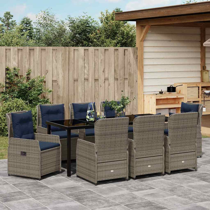 Have Spisebordssæt med pude 9 pcs Grå Poly rattan