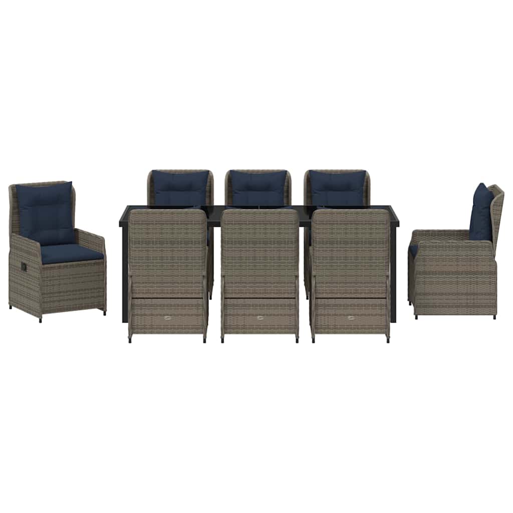 Have Spisebordssæt med pude 9 pcs Grå Poly rattan