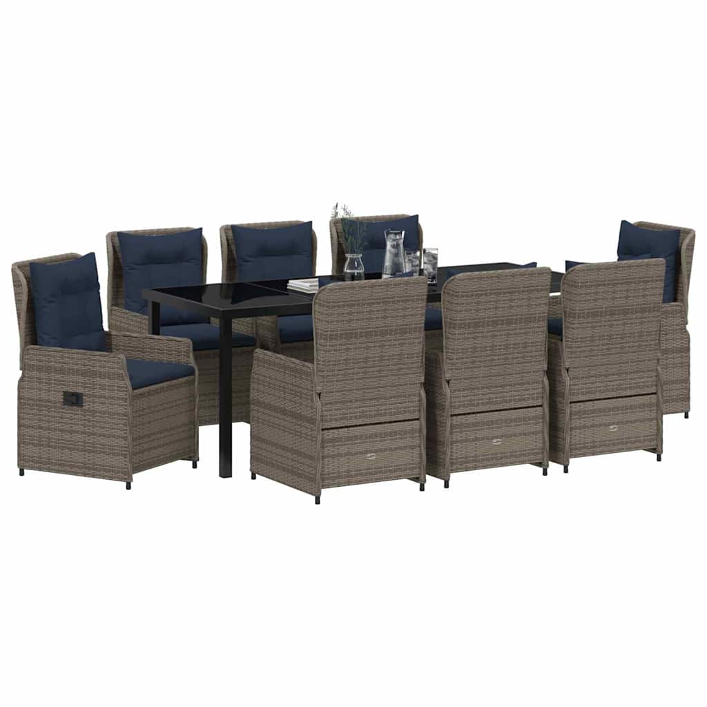 Have Spisebordssæt med pude 9 pcs Grå Poly rattan