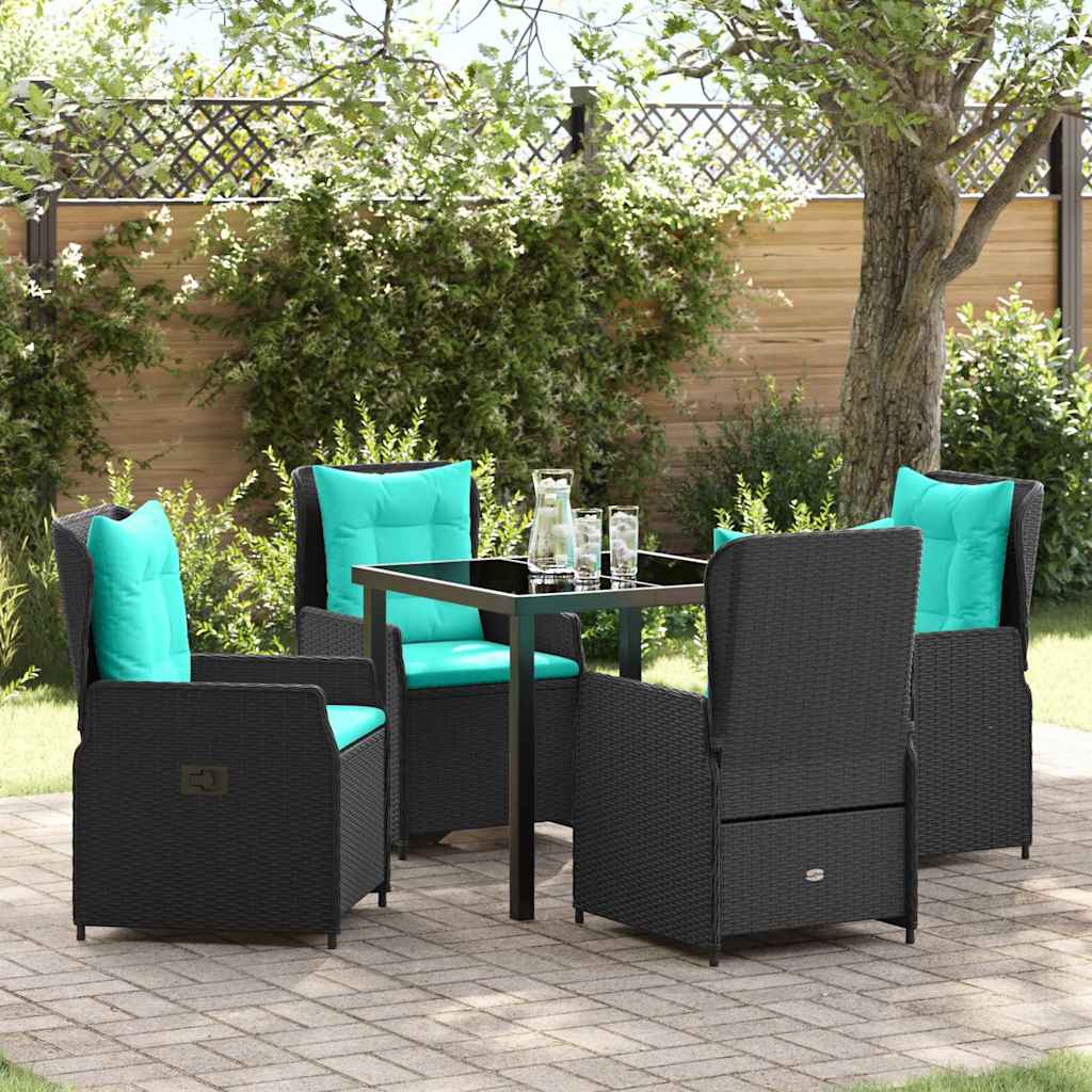 Have Spisebordssæt med pude 5 pcs Sort Poly rattan