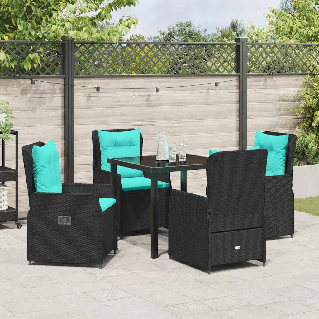 Have Spisebordssæt med pude 5 pcs Sort Poly rattan