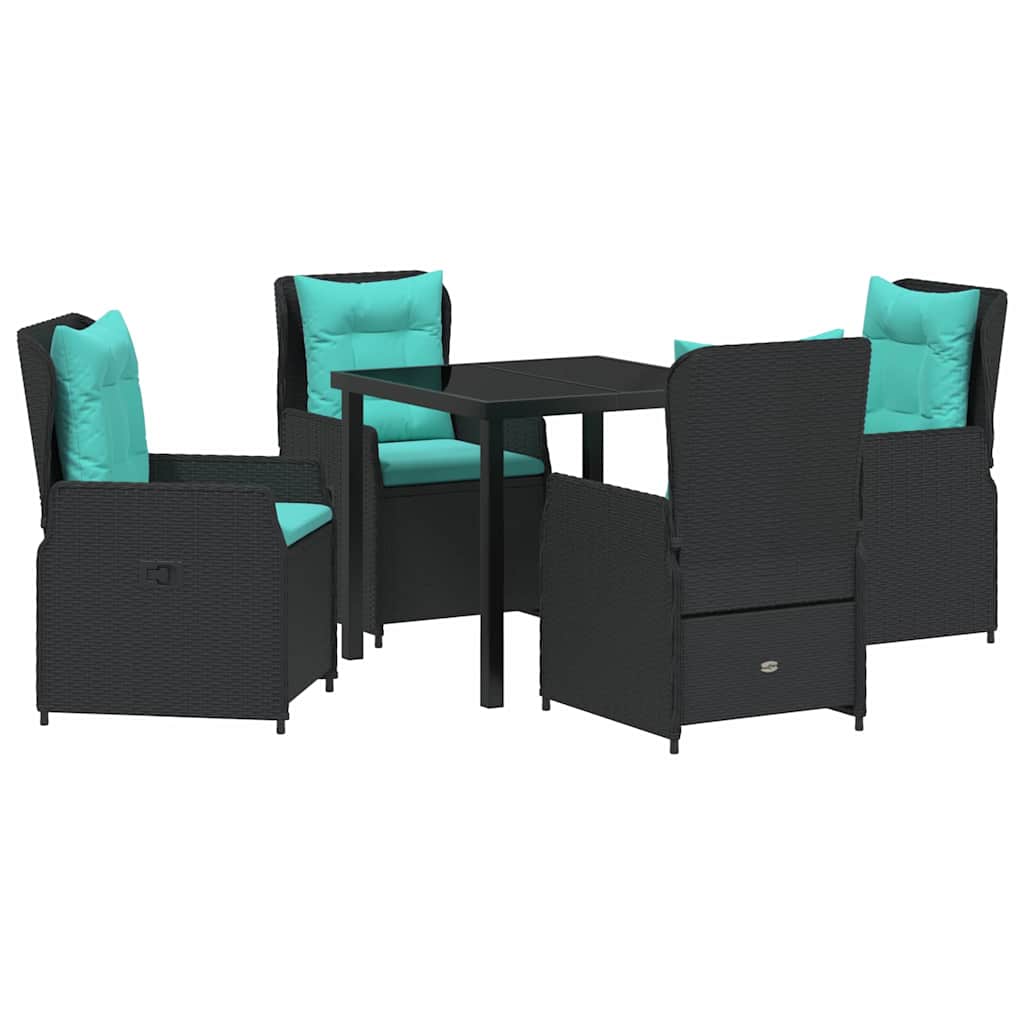 Have Spisebordssæt med pude 5 pcs Sort Poly rattan