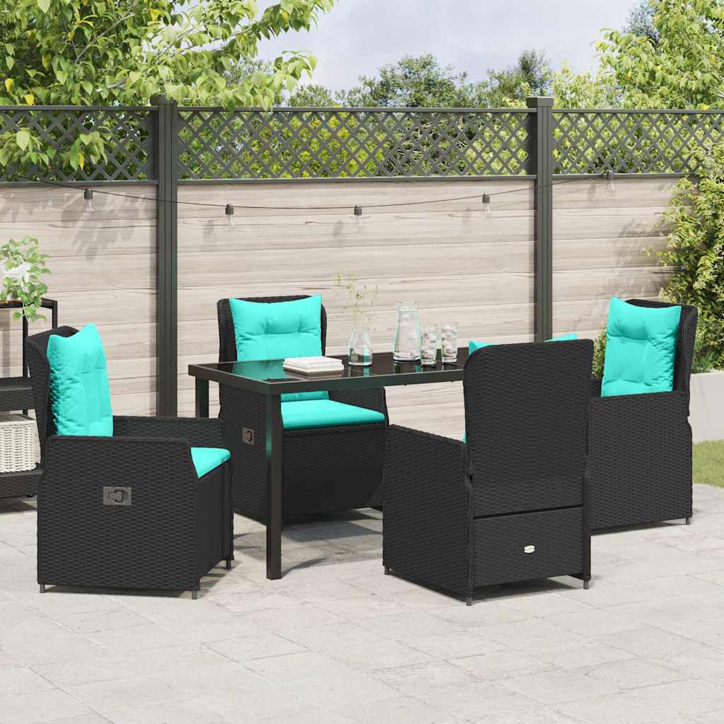 Have Spisebordssæt med pude 5 pcs Sort Poly rattan