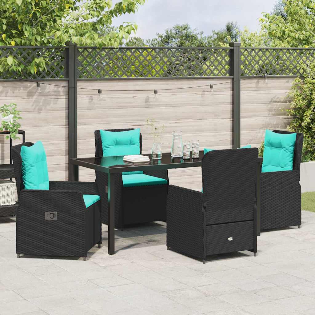 Have Spisebordssæt med pude 5 pcs Sort Poly rattan