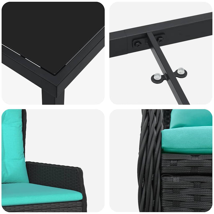 Have Spisebordssæt med pude 7 pcs Sort Poly rattan