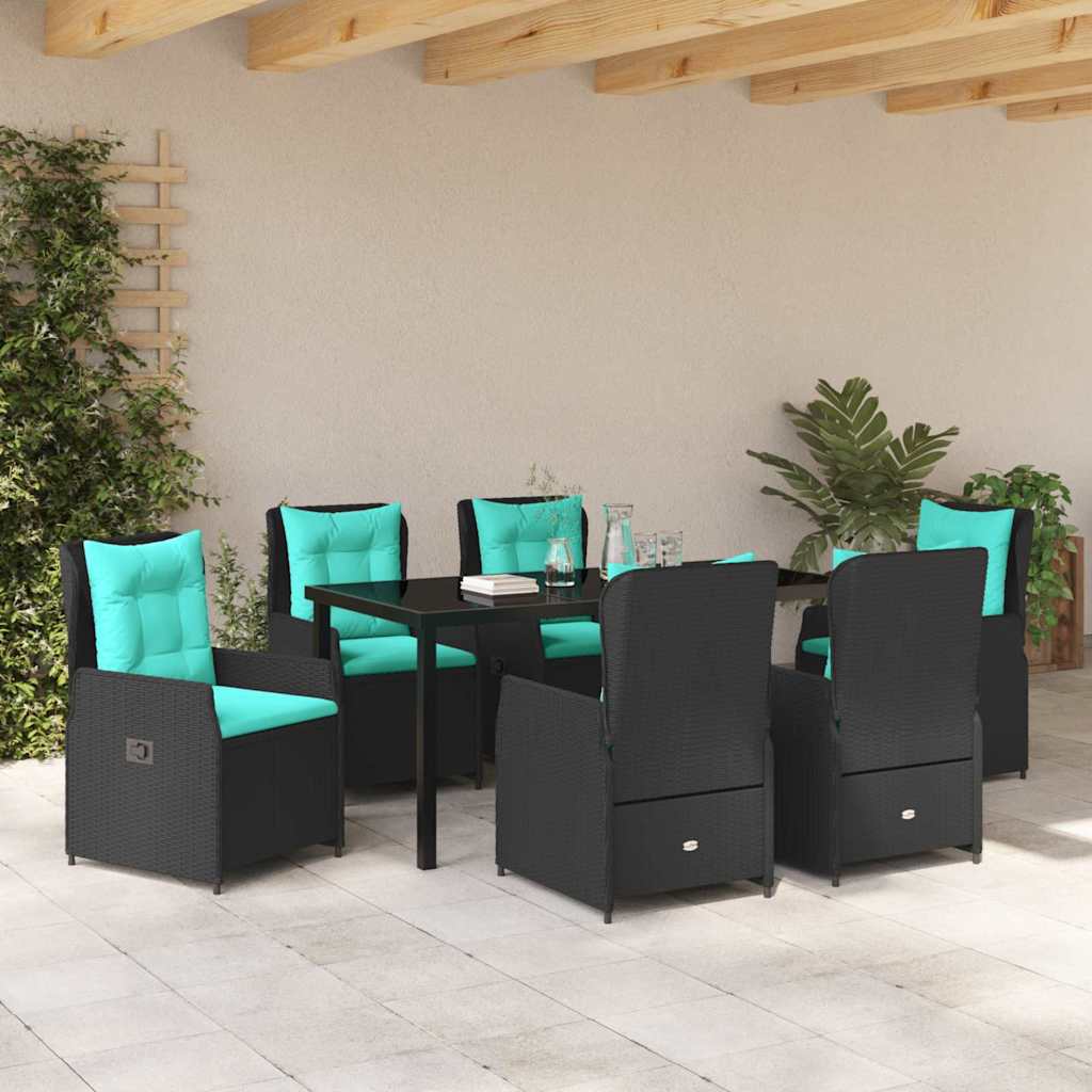 Have Spisebordssæt med pude 7 pcs Sort Poly rattan