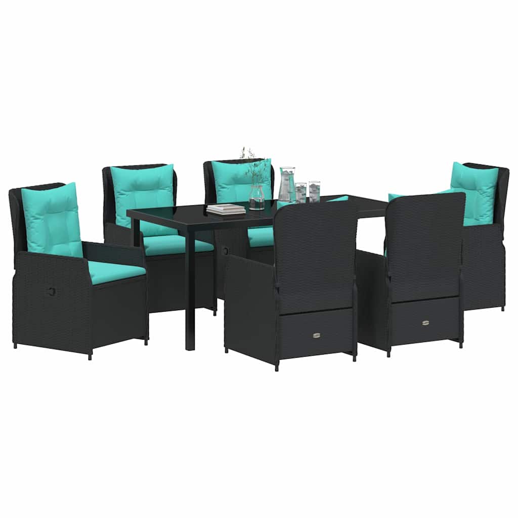Have Spisebordssæt med pude 7 pcs Sort Poly rattan