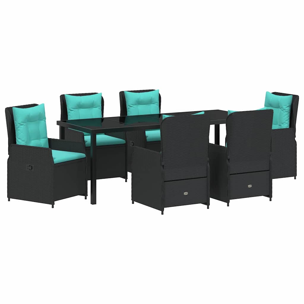 Have Spisebordssæt med pude 7 pcs Sort Poly rattan