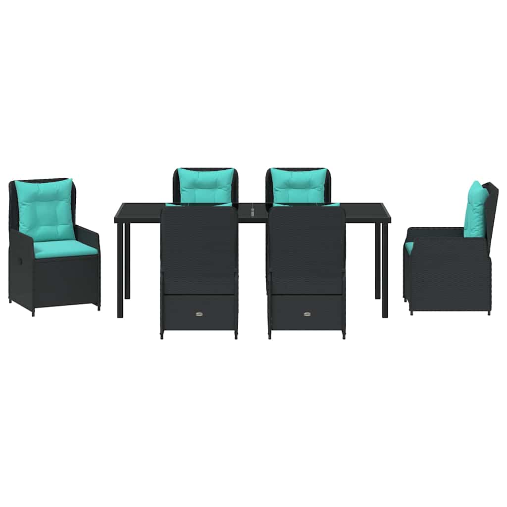 Have Spisebordssæt med pude 7 pcs Sort Poly rattan
