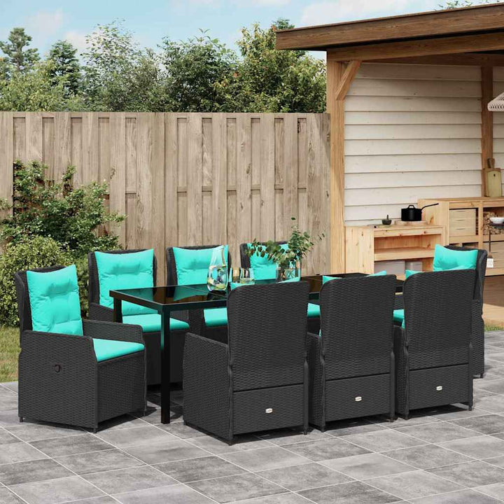 Have Spisebordssæt med pude 9 pcs Sort Poly rattan