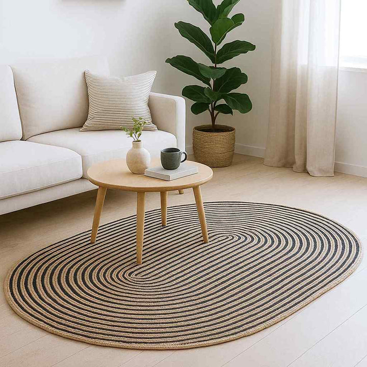 Områdetæpper Naturfarvet og sort 152 x 245 cm Jute
