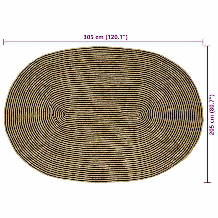 Områdetæpper Naturfarvet og sort 205 x 305 cm Jute