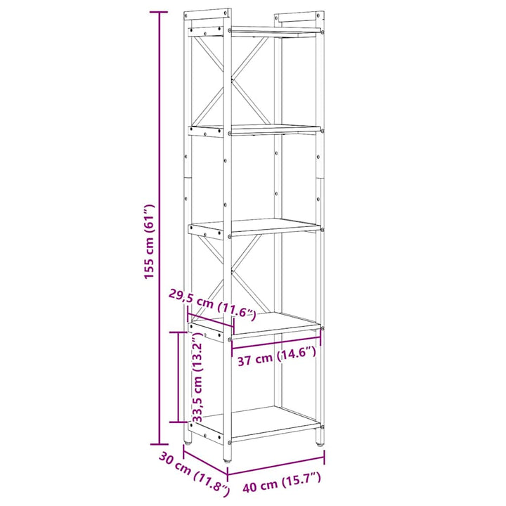Bogreol Sonoma eg 40 x 30 x 155 cm Konstrueret træ