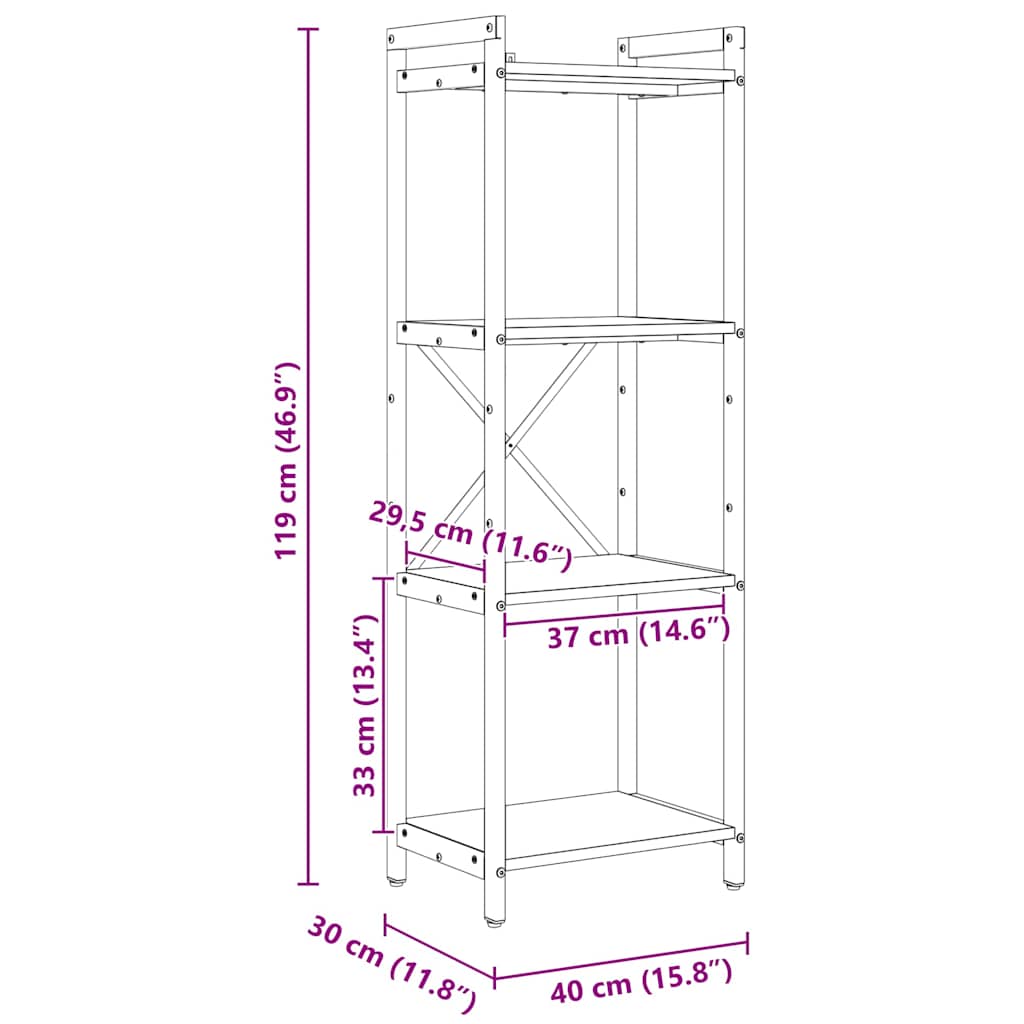 Bogreol Sort eg 40 x 30 x 119 cm Konstrueret træ