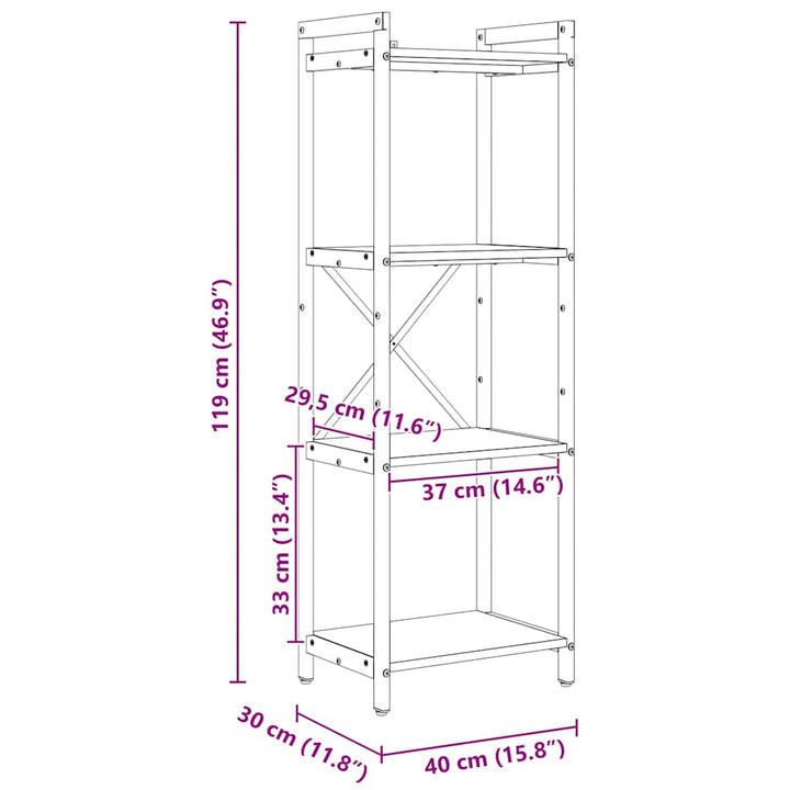 Bogreol 40 x 30 x 119 cm Konstrueret træ Artisan Egetræ