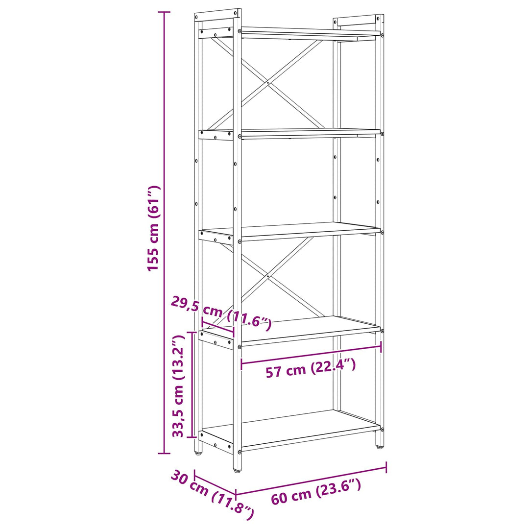 Bogreol Sonoma eg 60 x 30 x 155 cm Konstrueret træ