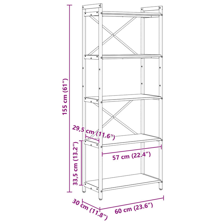Bogreol Sonoma eg 60 x 30 x 155 cm Konstrueret træ