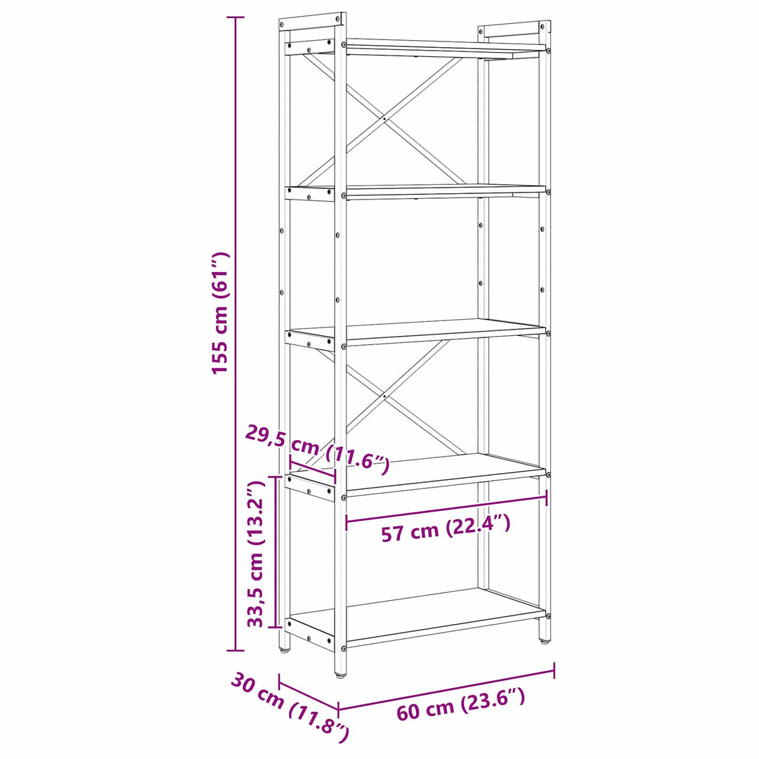 Bogreol Røget eg 60 x 30 x 155 cm Konstrueret træ