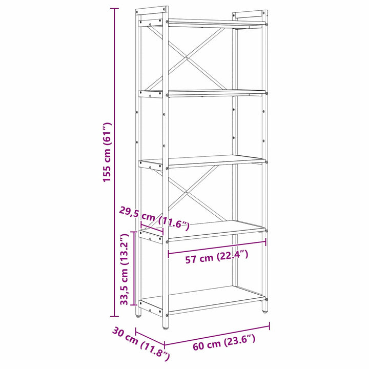 Bogreol Røget eg 60 x 30 x 155 cm Konstrueret træ