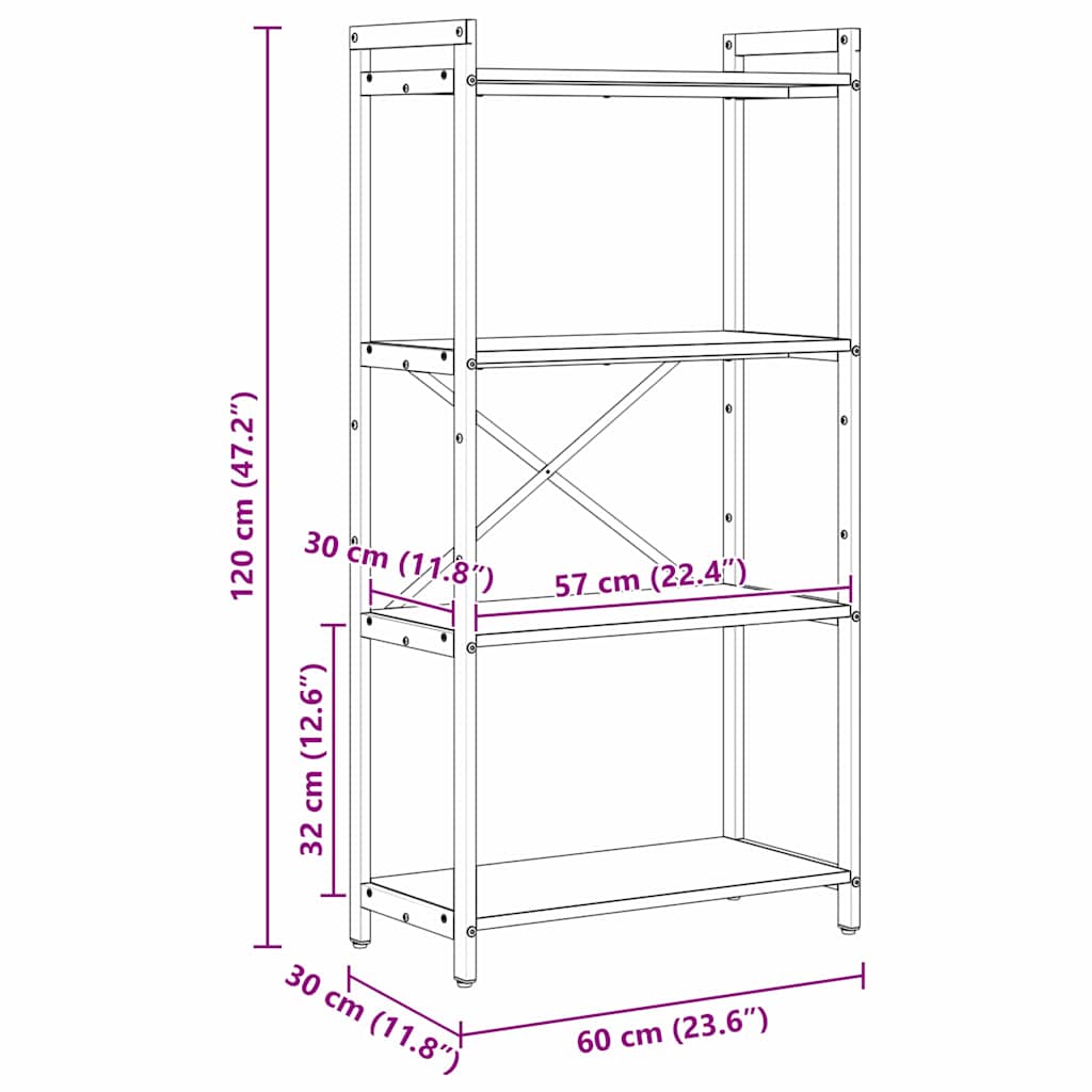 Bogreol Sort eg 60 x 30 x 120 cm Konstrueret træ