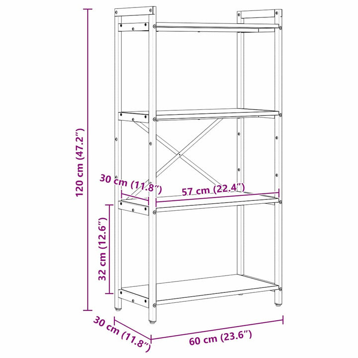 Bogreol Sonoma eg 60 x 30 x 120 cm Konstrueret træ
