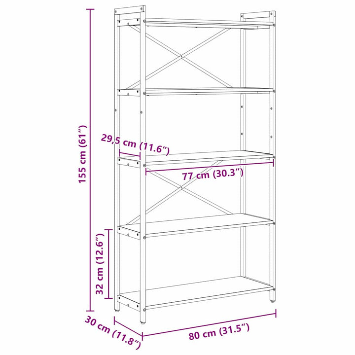 Bogreol Sort eg 80 x 30 x 155 cm Konstrueret træ