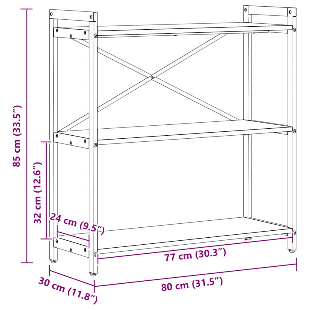 Bogreol Røget eg 80 x 30 x 85 cm Konstrueret træ