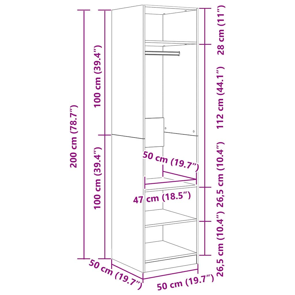 Garderobeskab Gammelt træ 50 x 50 x 200 cm Konstrueret træ