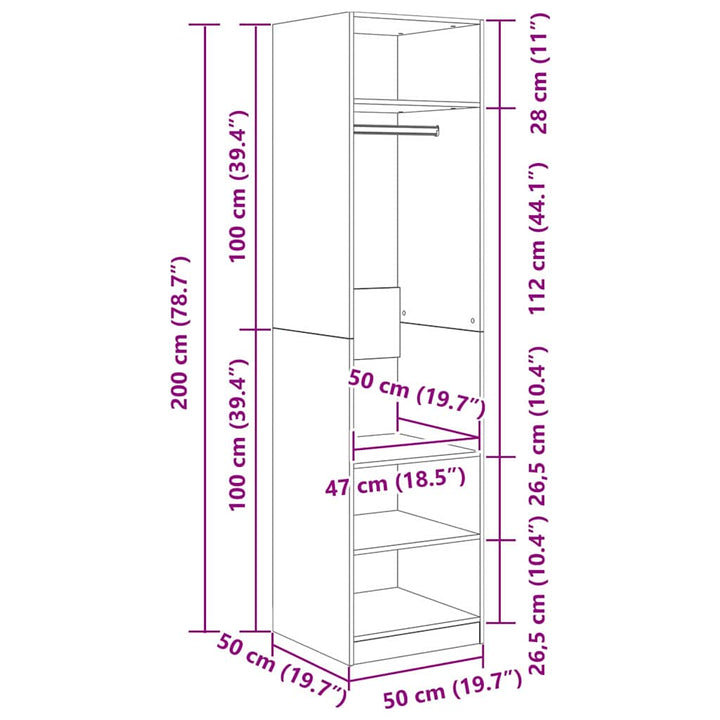 Garderobeskab Sort eg 50 x 50 x 200 cm Konstrueret træ