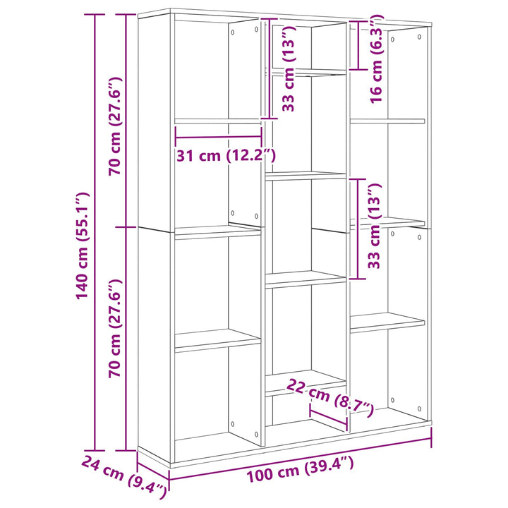 Rumdeler med hylde Sort eg 100 x 24 x 140 cm Konstrueret træ