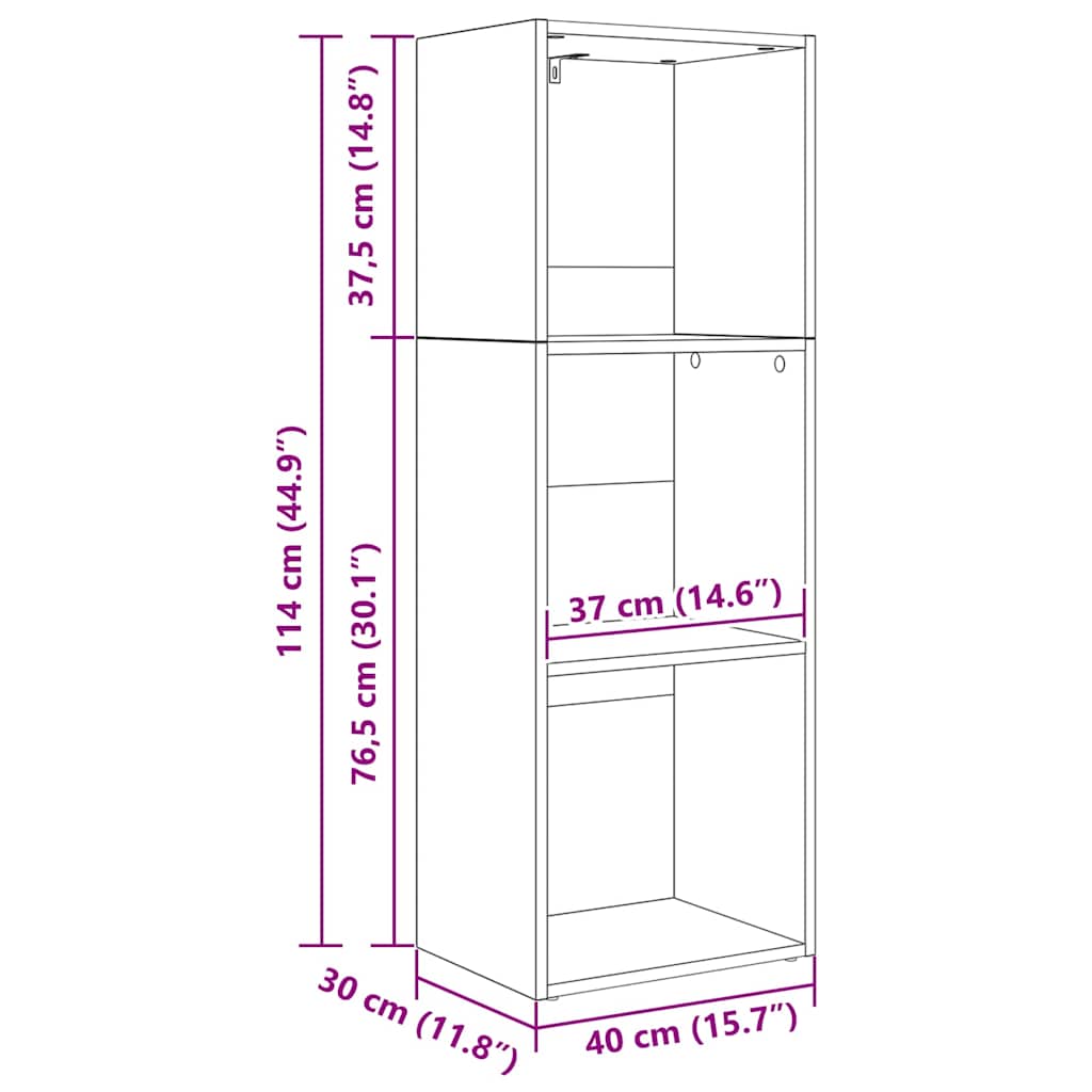 Bogreol Sort eg 40 x 30 x 114 cm Konstrueret træ