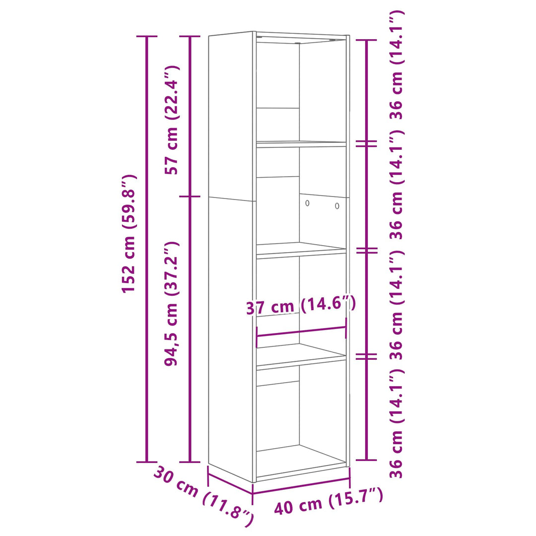 Bogreol Sort eg 40 x 30 x 152 cm Konstrueret træ