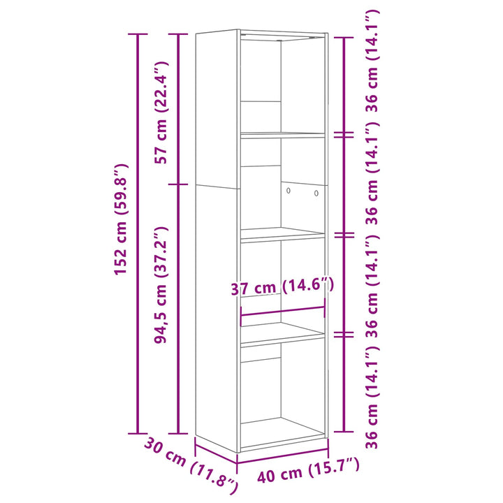 Bogreol Sort eg 40 x 30 x 152 cm Konstrueret træ
