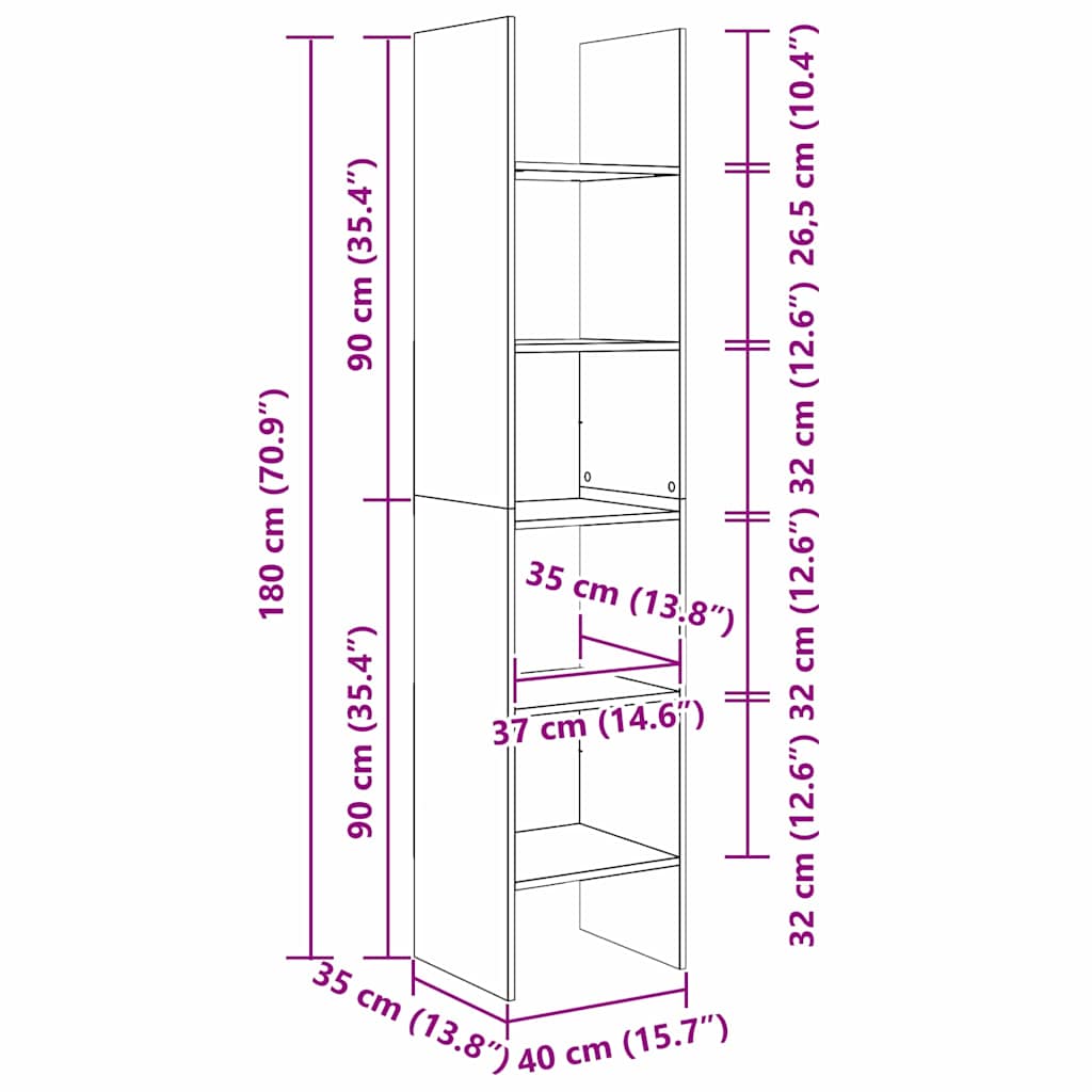 Bogskab Sort eg 40 x 35 x 180 cm Konstrueret træ