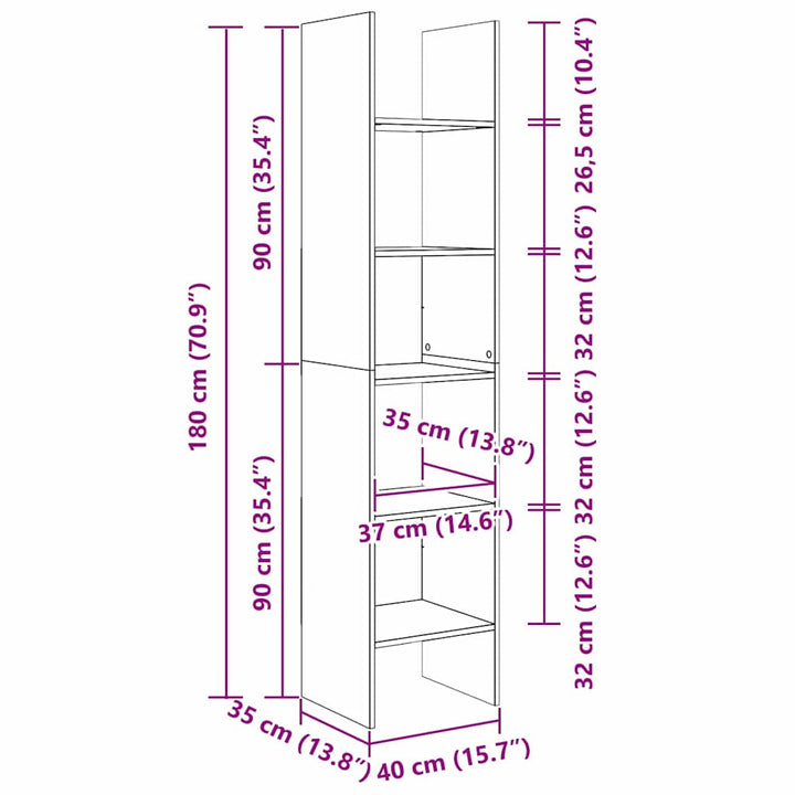 Bogskab Sort eg 40 x 35 x 180 cm Konstrueret træ