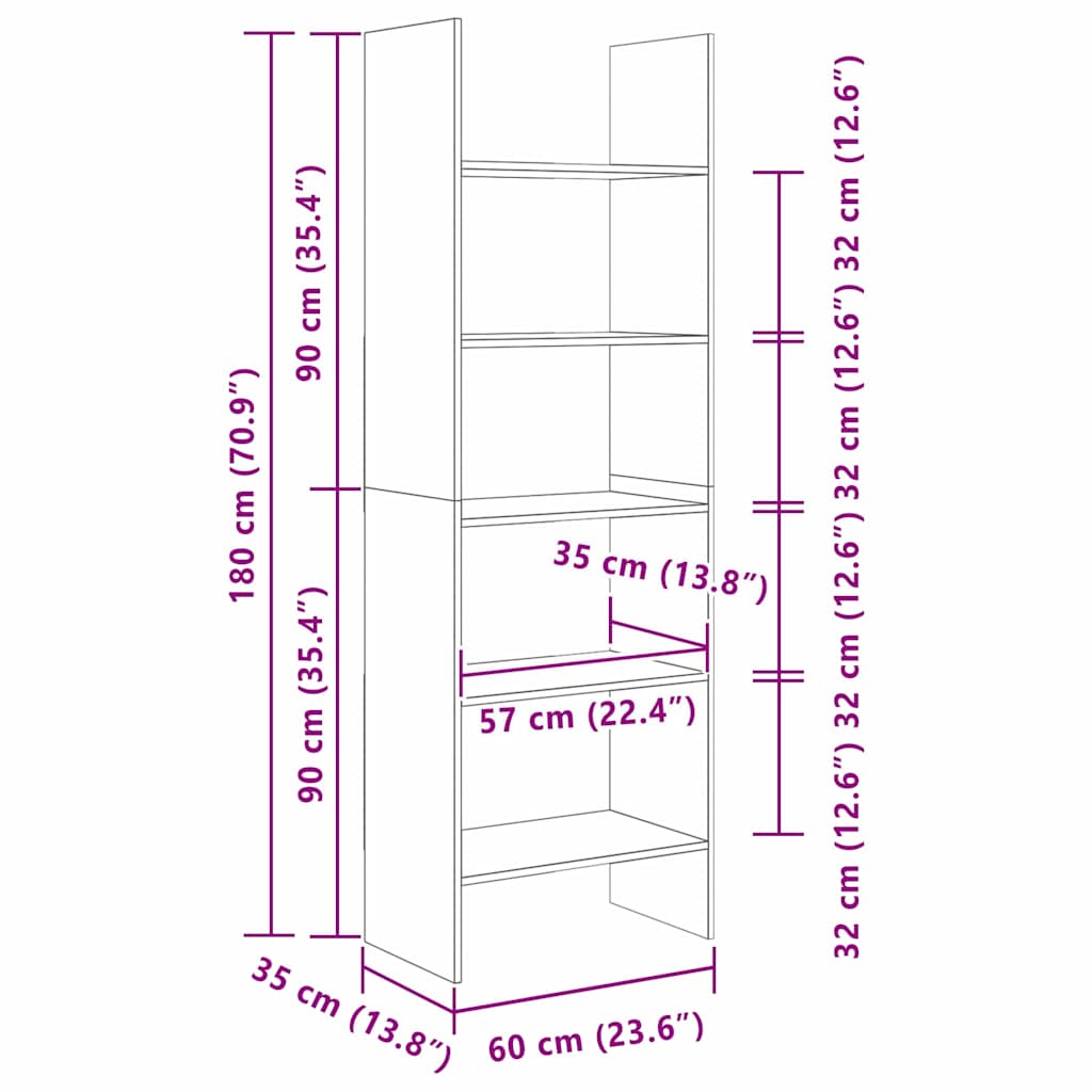 Bogskab Gammelt træ 60 x 35 x 180 cm Konstrueret træ