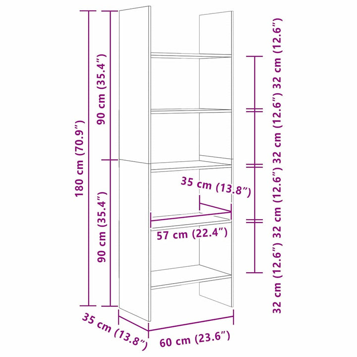 Bogskab Gammelt træ 60 x 35 x 180 cm Konstrueret træ