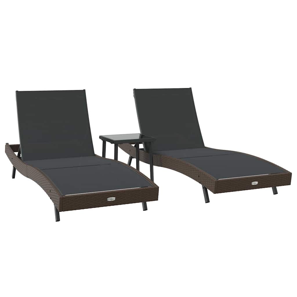 Solstol 3 pcs Brun 197 x 70 x 82 cm polyrattan