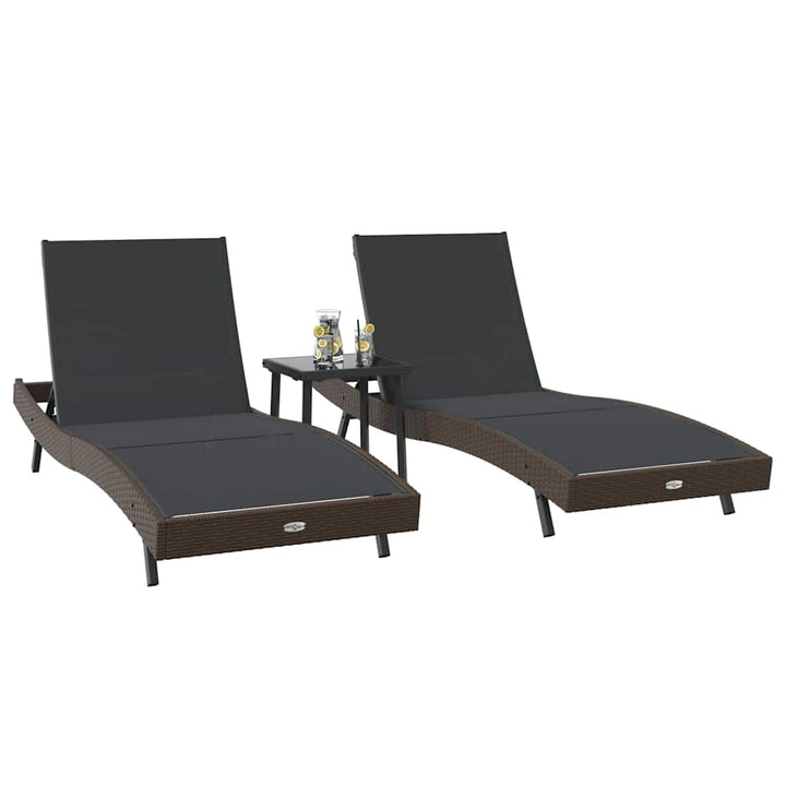 Solstol 3 pcs Brun 197 x 70 x 82 cm polyrattan