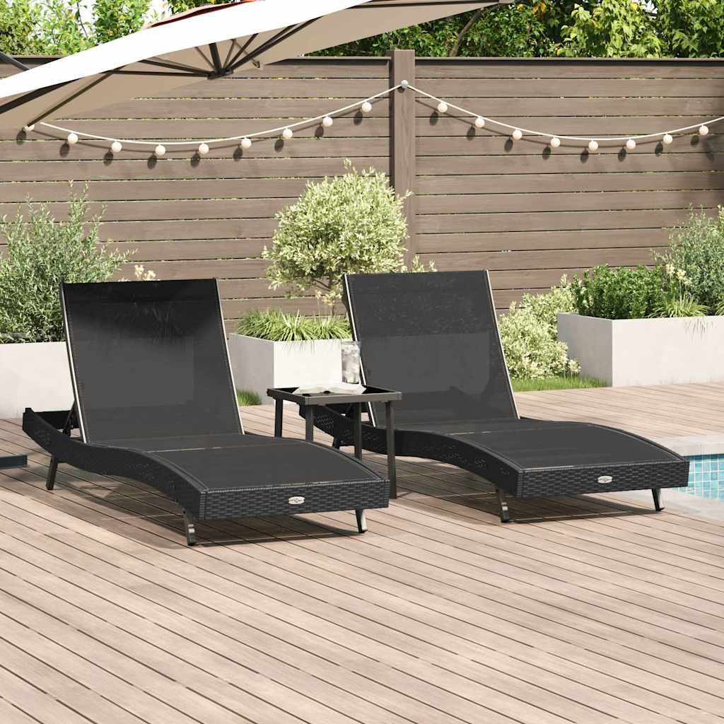 Solstol 3 pcs Sort 197 x 70 x 82 cm polyrattan
