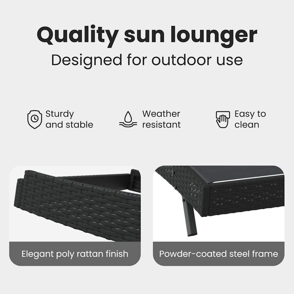 Solstol 3 pcs Sort 197 x 70 x 82 cm polyrattan