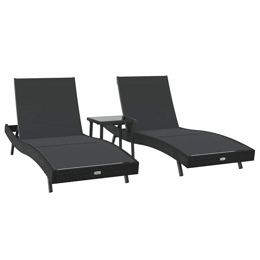 Solstol 3 pcs Sort 197 x 70 x 82 cm polyrattan