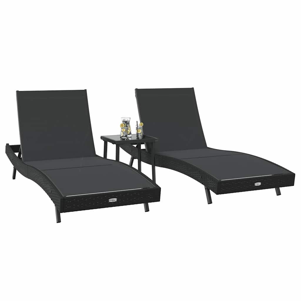 Solstol 3 pcs Sort 197 x 70 x 82 cm polyrattan