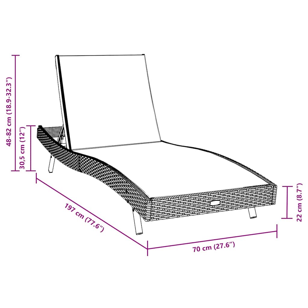 Solstol 3 pcs Sort 197 x 70 x 82 cm polyrattan