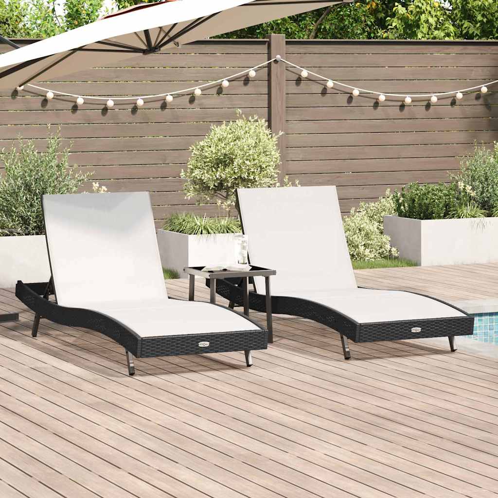 Solstol 3 pcs Sort og Hvid 197 x 70 x 82 cm polyrattan