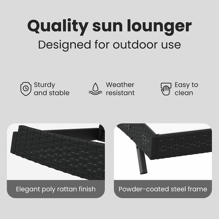 Solstol 3 pcs Sort og Hvid 197 x 70 x 82 cm polyrattan