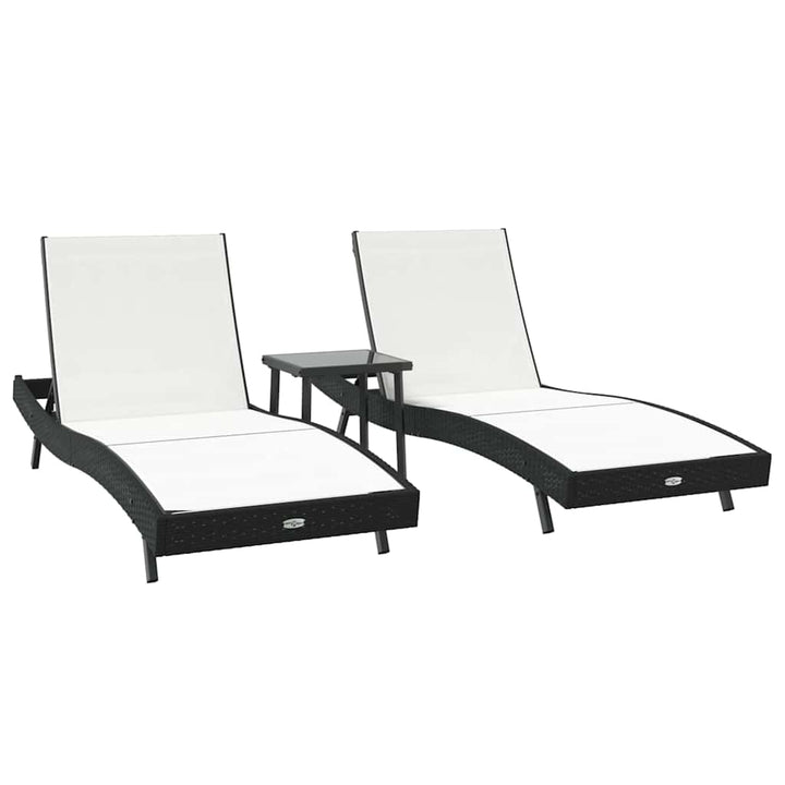Solstol 3 pcs Sort og Hvid 197 x 70 x 82 cm polyrattan