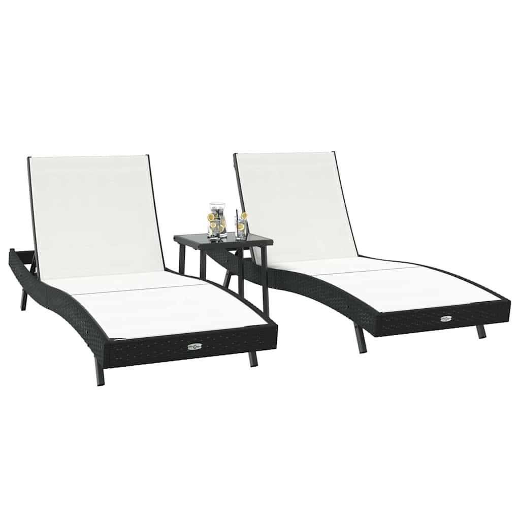 Solstol 3 pcs Sort og Hvid 197 x 70 x 82 cm polyrattan