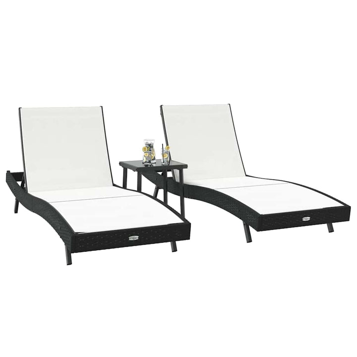 Solstol 3 pcs Sort og Hvid 197 x 70 x 82 cm polyrattan